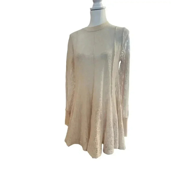Free people coffee in the morning tunic shirt boho cream long sleeve size small - Picture 2 of 13